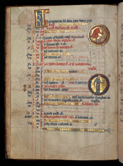 Ms 322 f.4v, August, ein Mann schneidet Korn, Illustration aus dem 